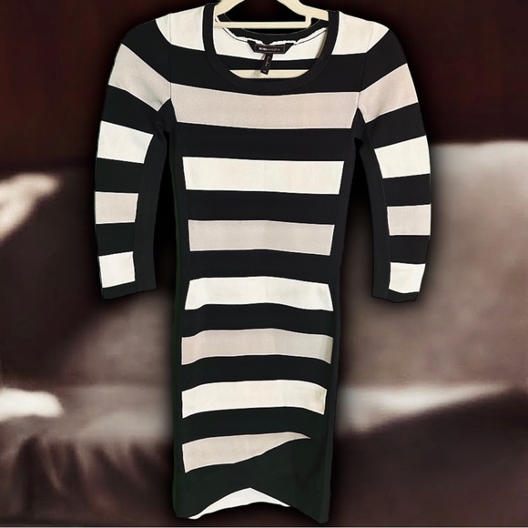 BCBG Max Azria Black & White Striped ‘Kendall’ Bandage Mini Dress Size XS - Picture 11 of 14